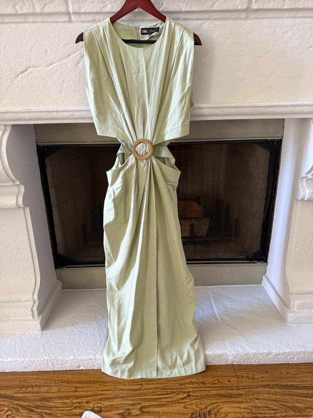 Zara Sage Green Maxi Dress with Ring Cutout